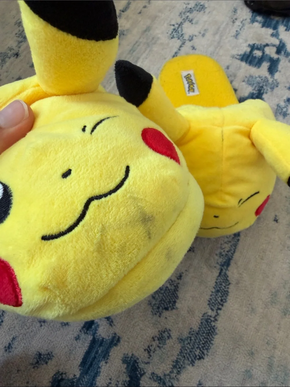 Pokemon Pikachu Plush Slippers in Yellow with Black and Red Accents